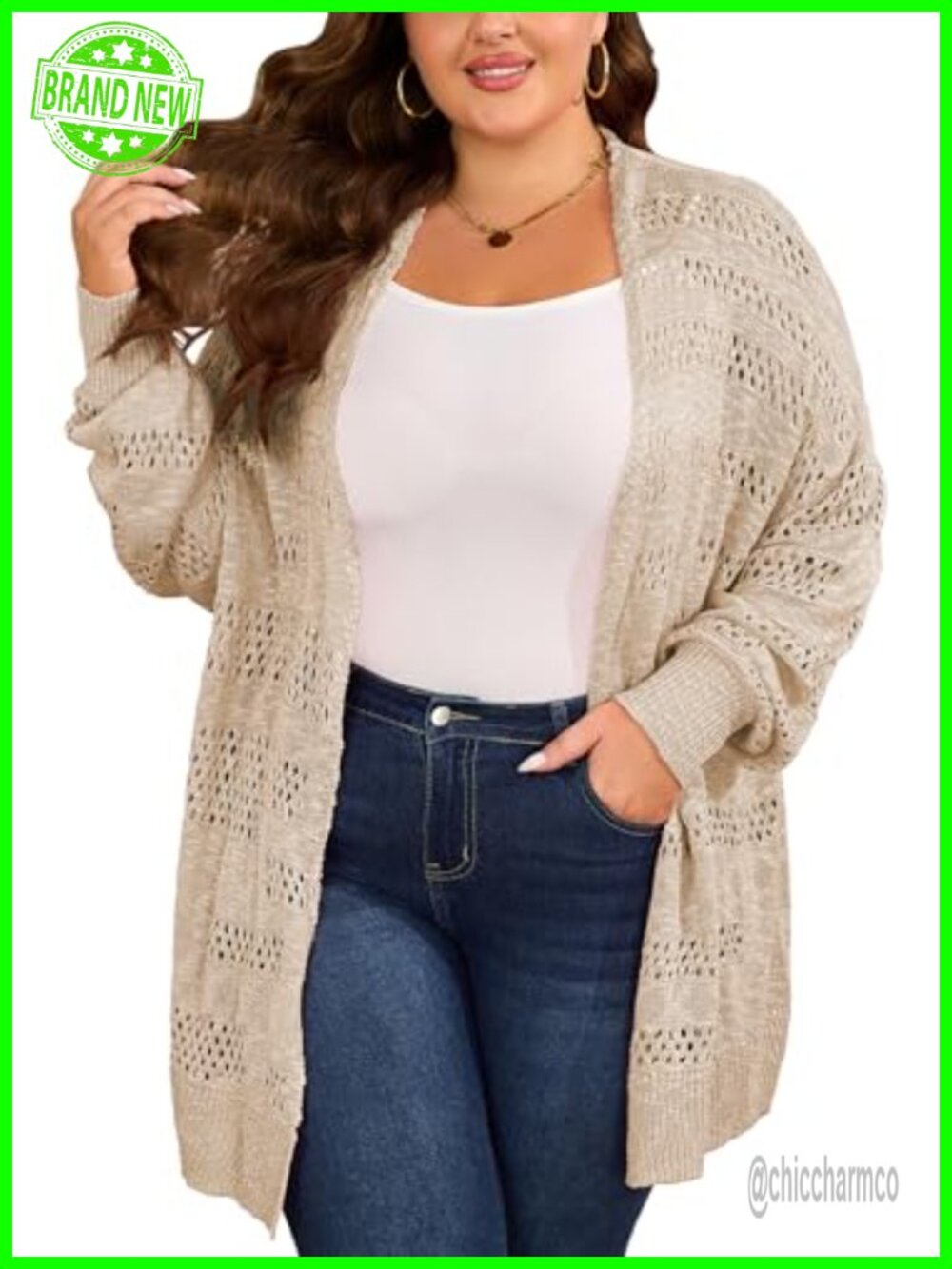 Plus Size Lightweight Open Front Batwing Cardigan Crochet Knit Beach Cover Up